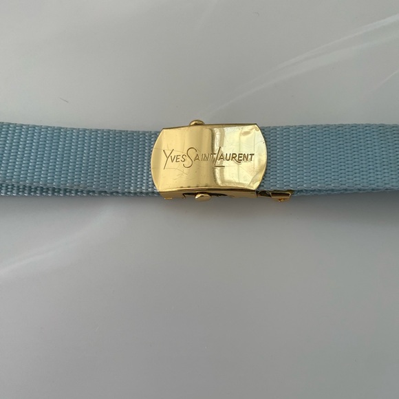 Used skinny 80s Yves Saint Laurent Pale Blue Woven Belt w/Gold Hardware main image 10